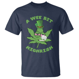 Funny St Patrick's Day Cannabis Weed T Shirt A Wee Bit Highrish Shamrock TS11 Navy Print Your Wear