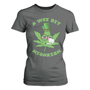 Funny St Patrick's Day Cannabis Weed T Shirt For Women A Wee Bit Highrish Shamrock TS11 Dark Heather Print Your Wear