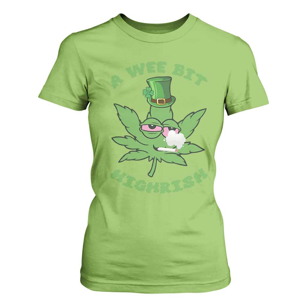 Funny St Patrick's Day Cannabis Weed T Shirt For Women A Wee Bit Highrish Shamrock TS11 Lime Print Your Wear