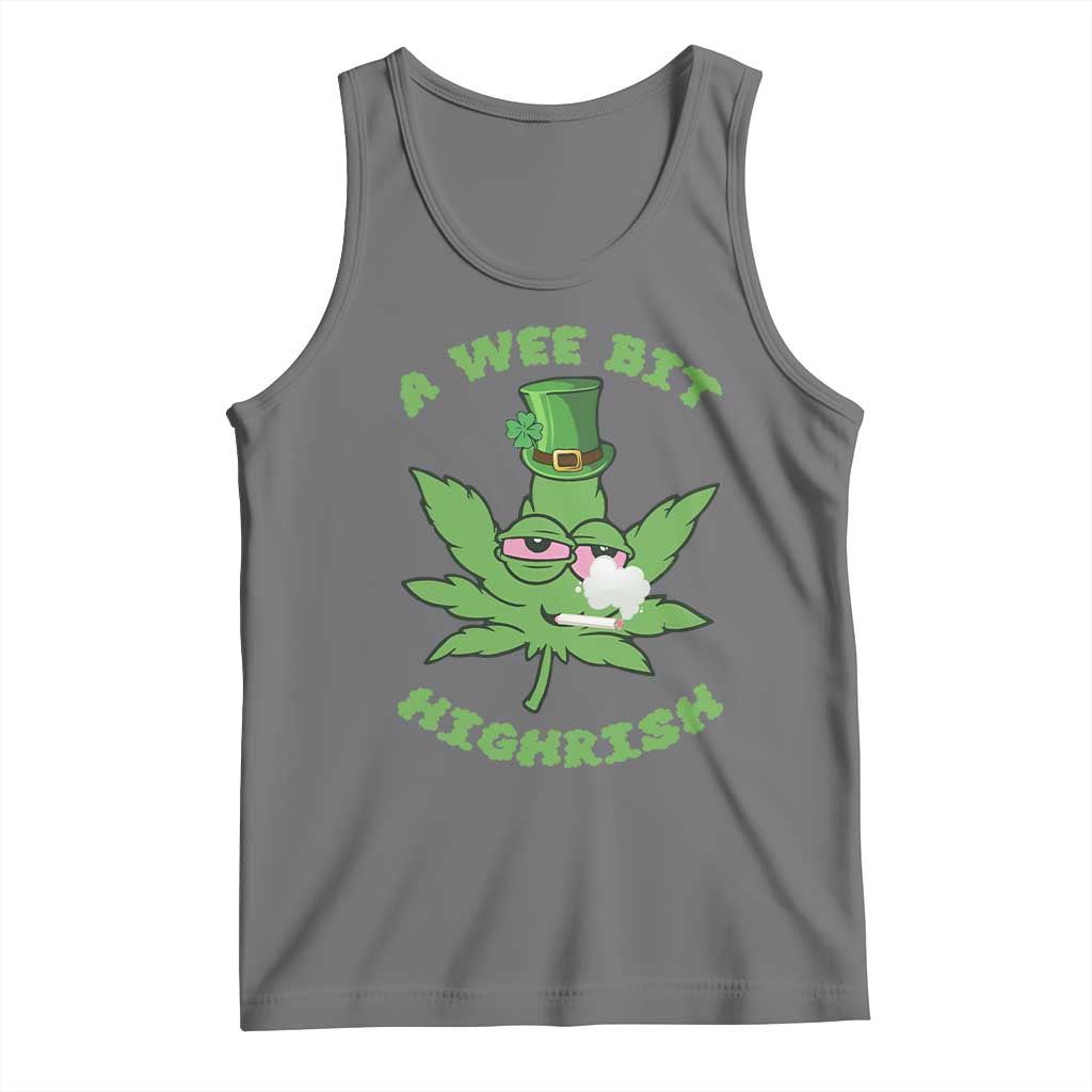 Funny St Patrick's Day Cannabis Weed Tank Top A Wee Bit Highrish Shamrock TS11 Black Heather Print Your Wear