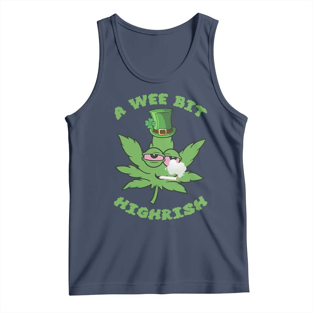 Funny St Patrick's Day Cannabis Weed Tank Top A Wee Bit Highrish Shamrock TS11 Navy Print Your Wear