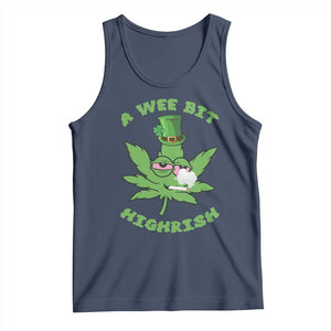 Funny St Patrick's Day Cannabis Weed Tank Top A Wee Bit Highrish Shamrock TS11 Navy Print Your Wear
