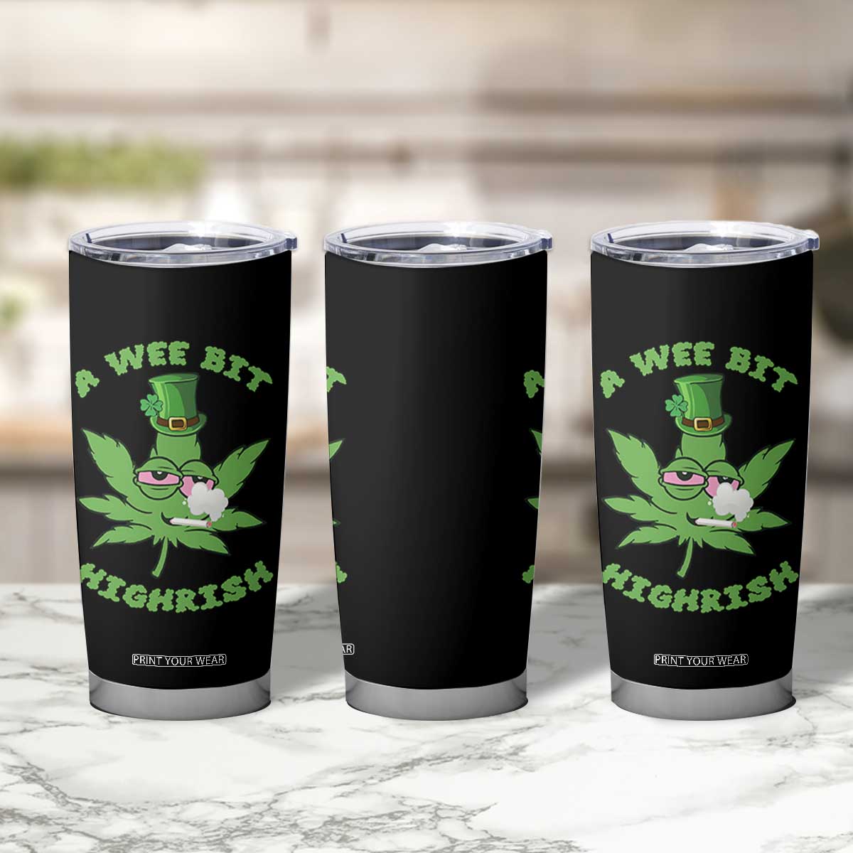 Funny St Patrick's Day Cannabis Weed Tumbler Cup A Wee Bit Highrish Shamrock TS11 Print Your Wear