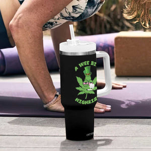 Funny St Patrick's Day Cannabis Weed Tumbler With Handle A Wee Bit Highrish Shamrock TS11 Print Your Wear