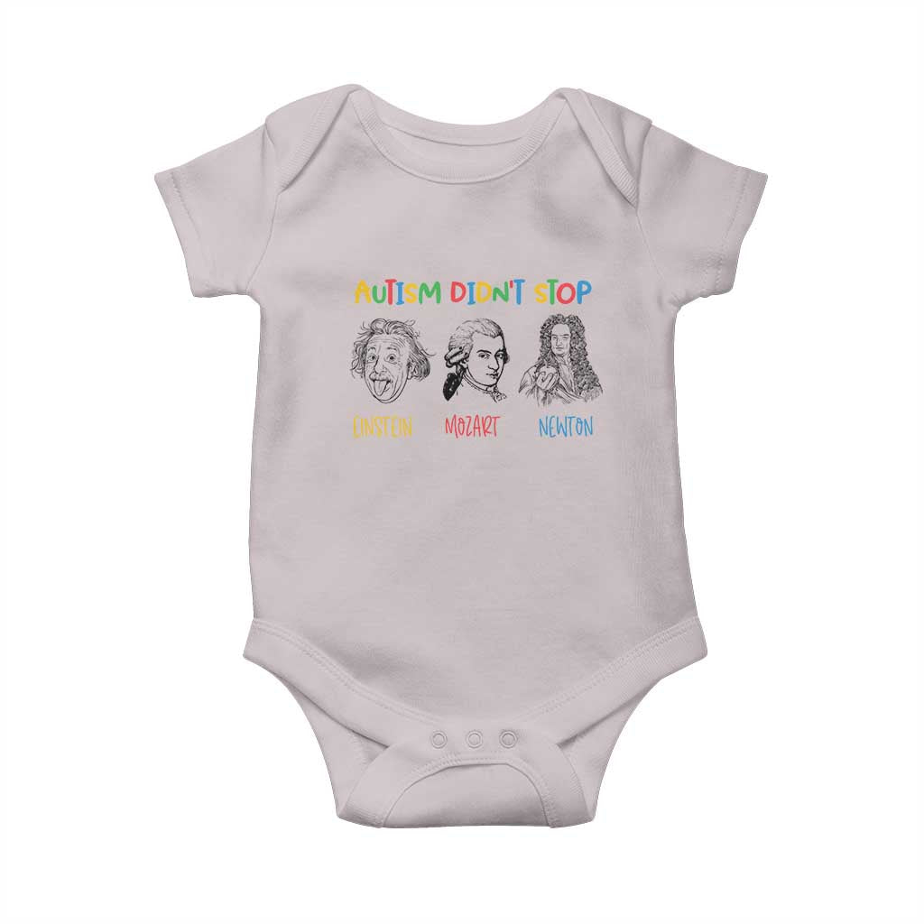 Autism Didn't Stop Einstein Mozart Newton Baby Onesie Autism Awareness TS11 Ice Gray Print Your Wear