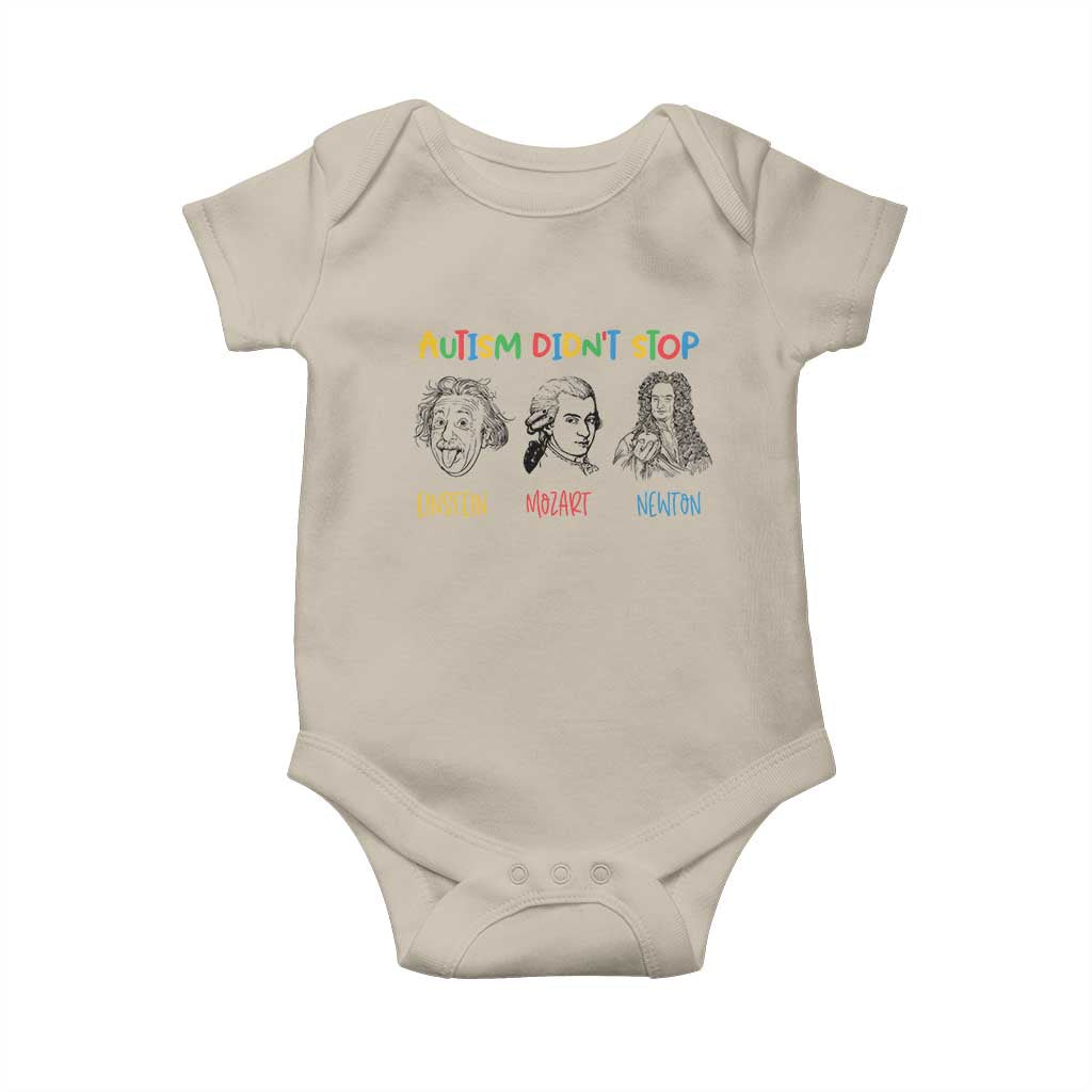 Autism Didn't Stop Einstein Mozart Newton Baby Onesie Autism Awareness TS11 Sand Print Your Wear