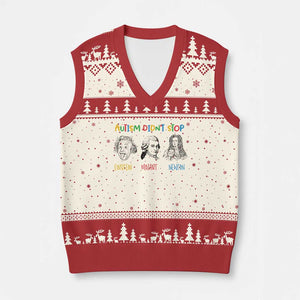 Autism Didn't Stop Einstein Mozart Newton V-Neck Knit Sweater Vest Autism Awareness TS11 Beige Red Print Your Wear