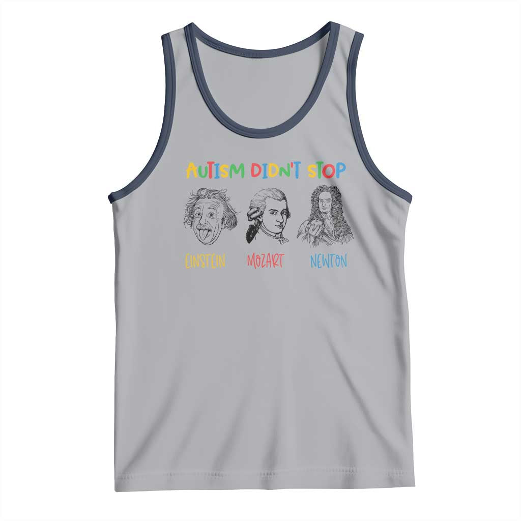 Autism Didn't Stop Einstein Mozart Newton Tank Top Autism Awareness TS11 Athletic Heather Navy Print Your Wear