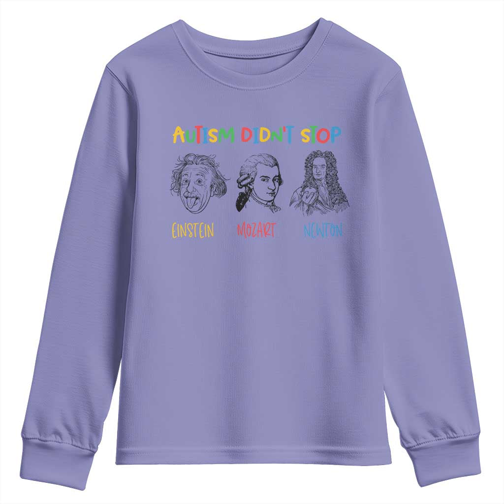 Autism Didn't Stop Einstein Mozart Newton Youth Sweatshirt Autism Awareness TS11 Violet Print Your Wear
