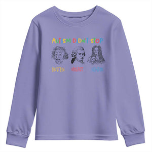 Autism Didn't Stop Einstein Mozart Newton Youth Sweatshirt Autism Awareness TS11 Violet Print Your Wear
