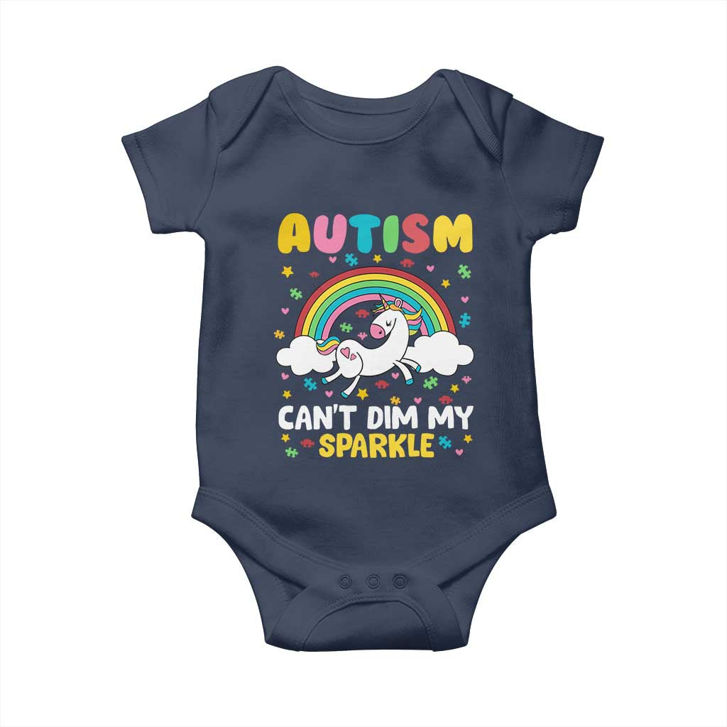 Funny Autism Can't Dim My Sparkle Baby Onesie Autism Awareness Unicorn Rainbow TS11 Navy Print Your Wear