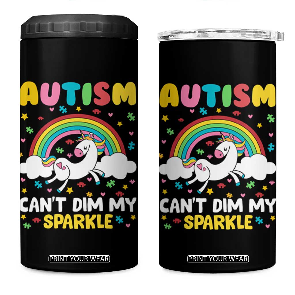Funny Autism Can't Dim My Sparkle 4 in 1 Can Cooler Tumbler Autism Awareness Unicorn Rainbow TS11 One Size: 16 oz Black Print Your Wear