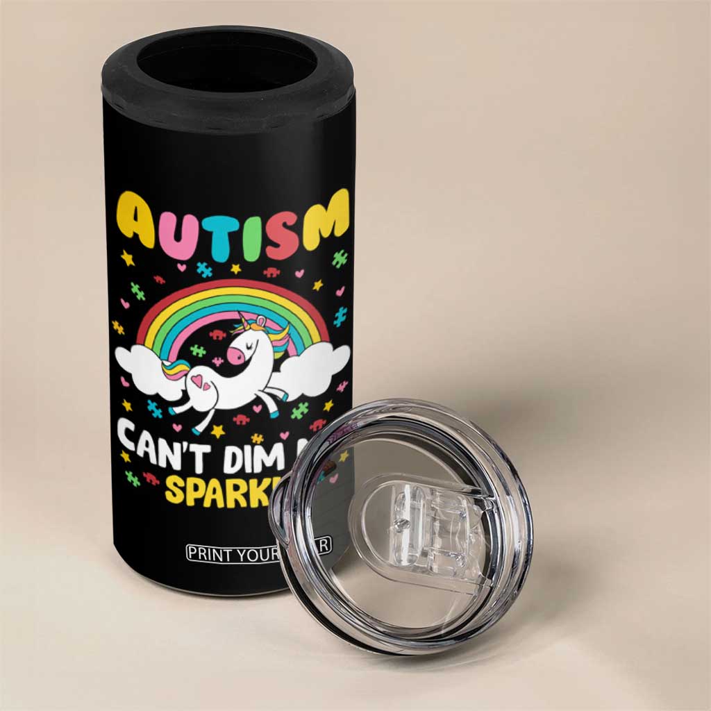 Funny Autism Can't Dim My Sparkle 4 in 1 Can Cooler Tumbler Autism Awareness Unicorn Rainbow TS11 Print Your Wear