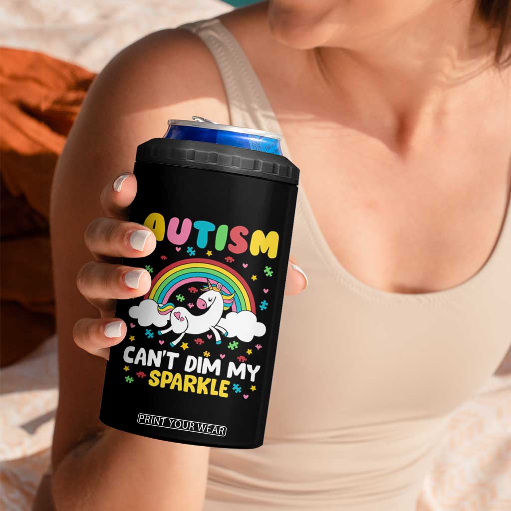 Funny Autism Can't Dim My Sparkle 4 in 1 Can Cooler Tumbler Autism Awareness Unicorn Rainbow TS11 Print Your Wear