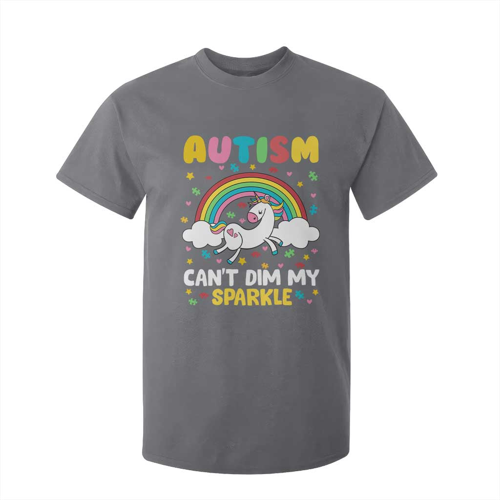 Funny Autism Can't Dim My Sparkle T Shirt For Kid Autism Awareness Unicorn Rainbow TS11 Charcoal Print Your Wear
