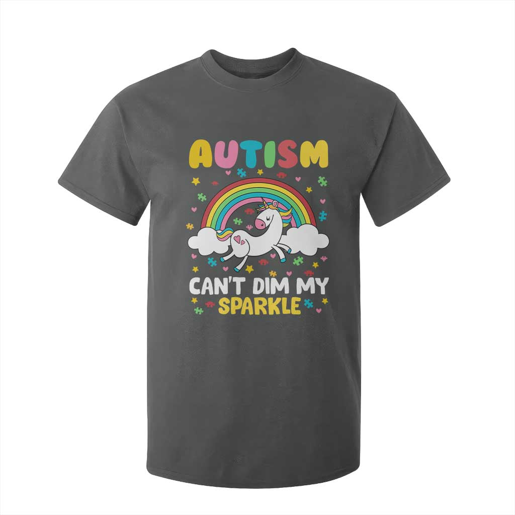 Funny Autism Can't Dim My Sparkle T Shirt For Kid Autism Awareness Unicorn Rainbow TS11 Dark Heather Print Your Wear