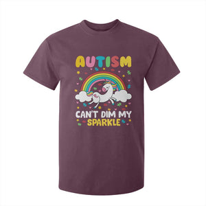 Funny Autism Can't Dim My Sparkle T Shirt For Kid Autism Awareness Unicorn Rainbow TS11 Maroon Print Your Wear