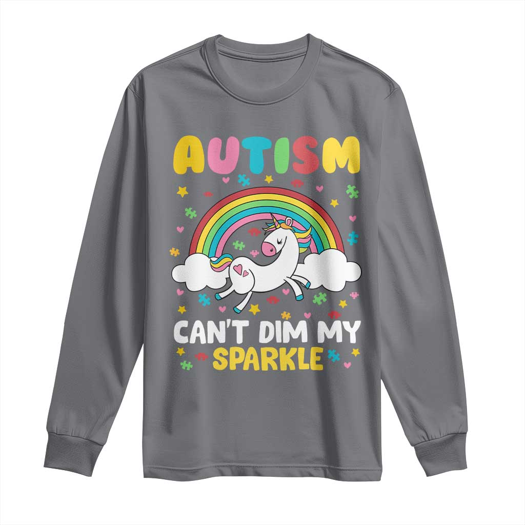 Funny Autism Can't Dim My Sparkle Long Sleeve Shirt Autism Awareness Unicorn Rainbow TS11 Charcoal Print Your Wear