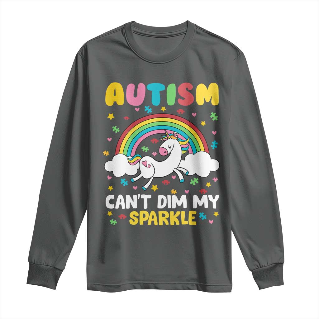 Funny Autism Can't Dim My Sparkle Long Sleeve Shirt Autism Awareness Unicorn Rainbow TS11 Dark Heather Print Your Wear