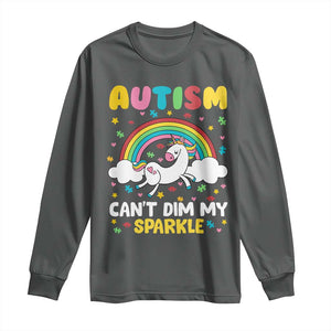 Funny Autism Can't Dim My Sparkle Long Sleeve Shirt Autism Awareness Unicorn Rainbow TS11 Dark Heather Print Your Wear