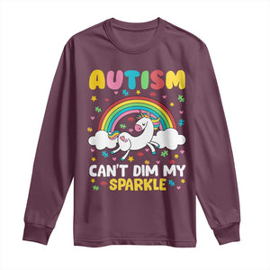 Funny Autism Can't Dim My Sparkle Long Sleeve Shirt Autism Awareness Unicorn Rainbow TS11 Maroon Print Your Wear