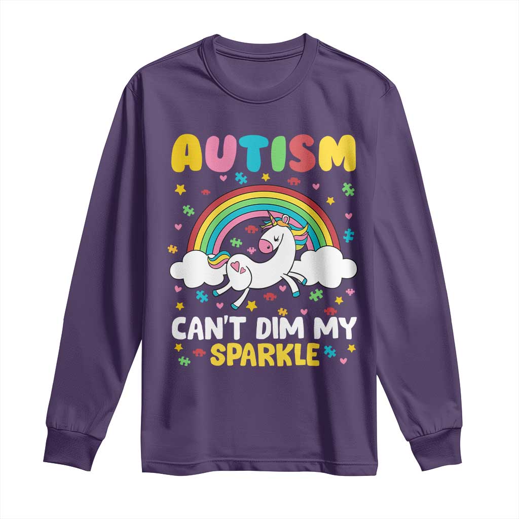 Funny Autism Can't Dim My Sparkle Long Sleeve Shirt Autism Awareness Unicorn Rainbow TS11 Purple Print Your Wear
