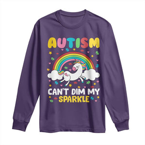 Funny Autism Can't Dim My Sparkle Long Sleeve Shirt Autism Awareness Unicorn Rainbow TS11 Purple Print Your Wear