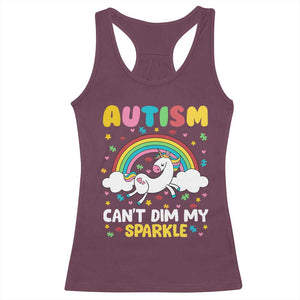 Funny Autism Can't Dim My Sparkle Racerback Tank Top Autism Awareness Unicorn Rainbow TS11 Maroon Print Your Wear