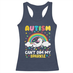 Funny Autism Can't Dim My Sparkle Racerback Tank Top Autism Awareness Unicorn Rainbow TS11 Navy Print Your Wear