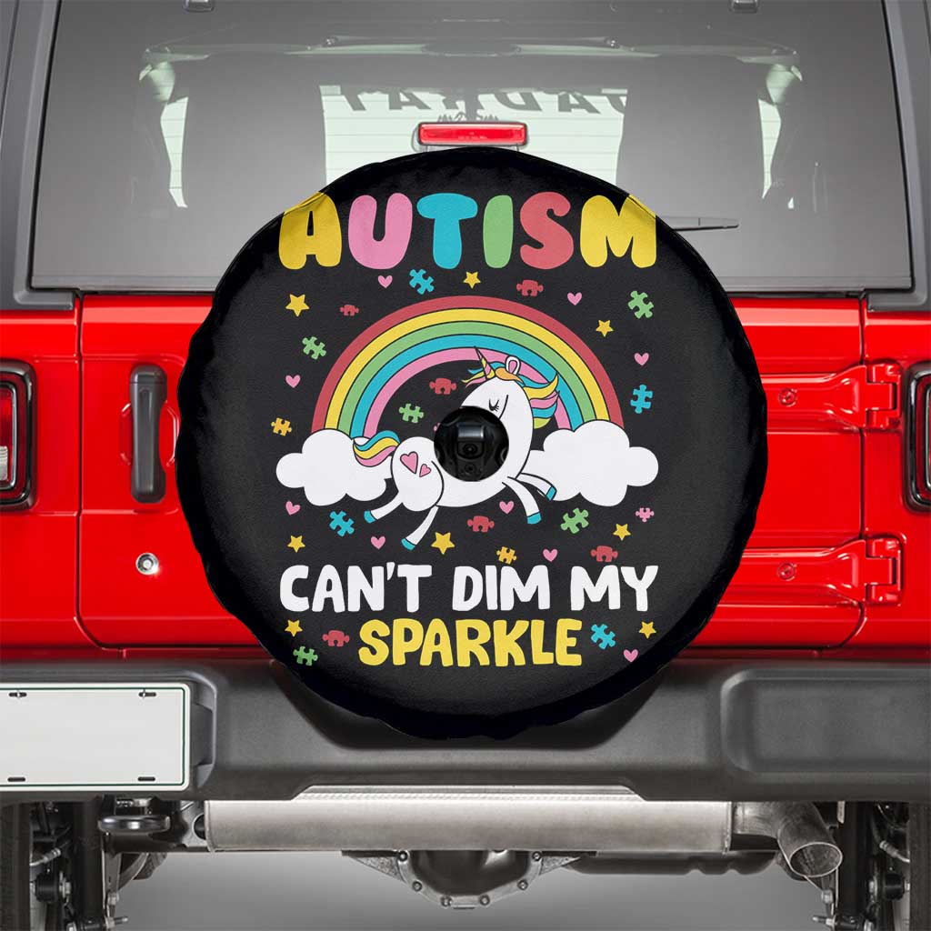 Funny Autism Can't Dim My Sparkle Spare Tire Cover Autism Awareness Unicorn Rainbow TS11 Black Print Your Wear