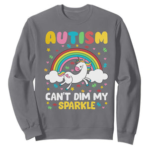 Funny Autism Can't Dim My Sparkle Sweatshirt Autism Awareness Unicorn Rainbow TS11 Charcoal Print Your Wear