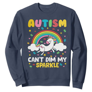Funny Autism Can't Dim My Sparkle Sweatshirt Autism Awareness Unicorn Rainbow TS11 Navy Print Your Wear