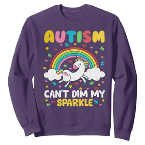 Funny Autism Can't Dim My Sparkle Sweatshirt Autism Awareness Unicorn Rainbow TS11 Purple Print Your Wear