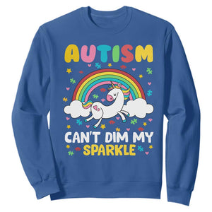 Funny Autism Can't Dim My Sparkle Sweatshirt Autism Awareness Unicorn Rainbow TS11 Royal Blue Print Your Wear