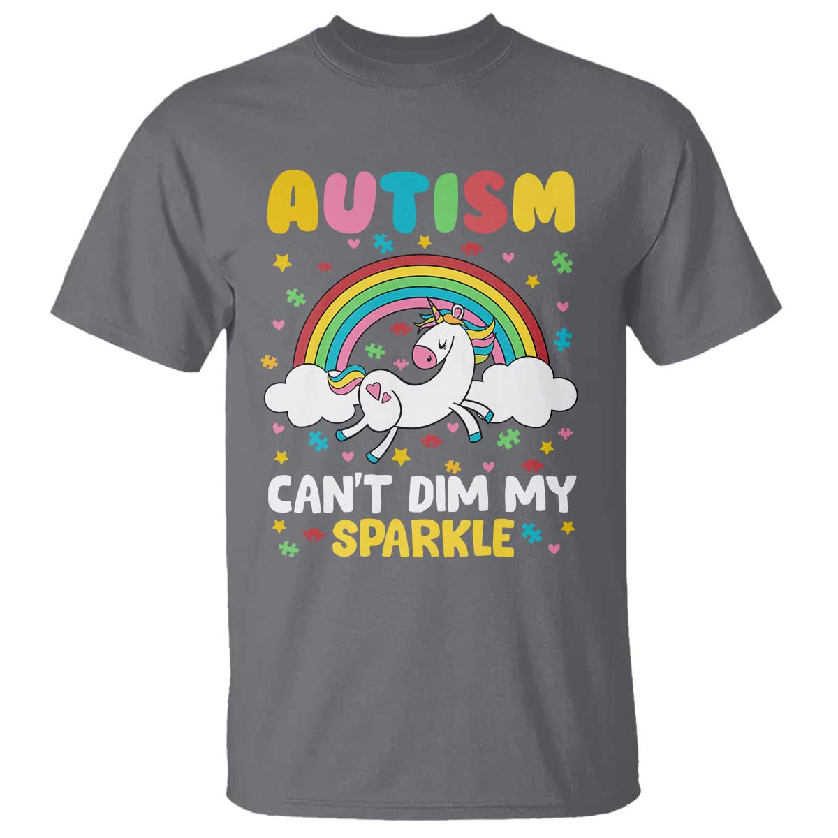 Funny Autism Can't Dim My Sparkle T Shirt Autism Awareness Unicorn Rainbow TS11 Charcoal Print Your Wear