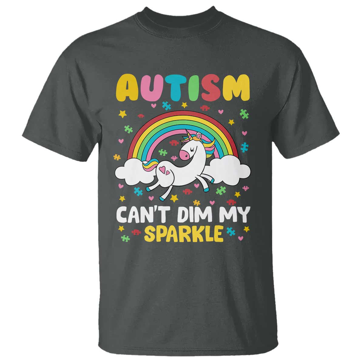 Funny Autism Can't Dim My Sparkle T Shirt Autism Awareness Unicorn Rainbow TS11 Dark Heather Print Your Wear