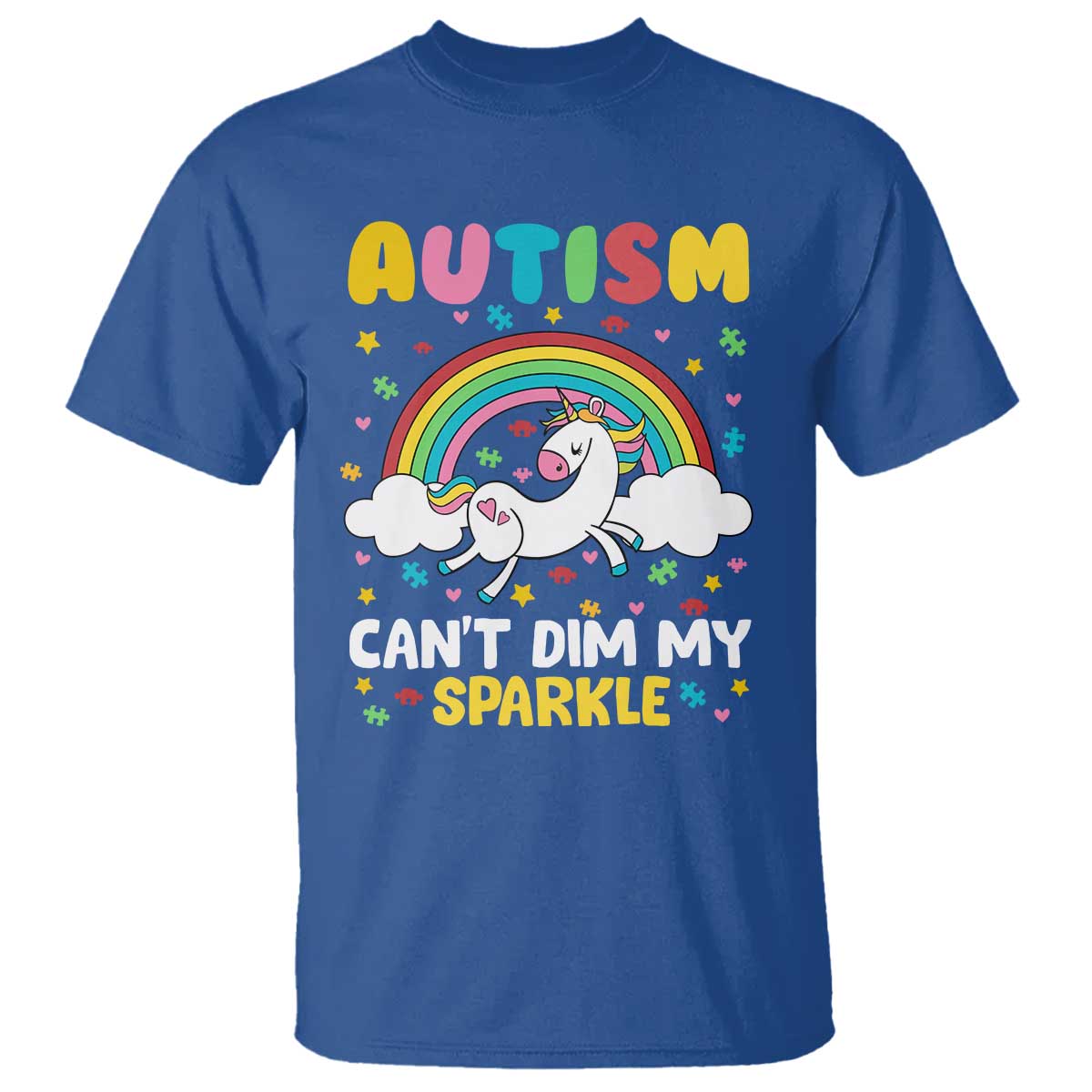 Funny Autism Can't Dim My Sparkle T Shirt Autism Awareness Unicorn Rainbow TS11 Royal Blue Print Your Wear