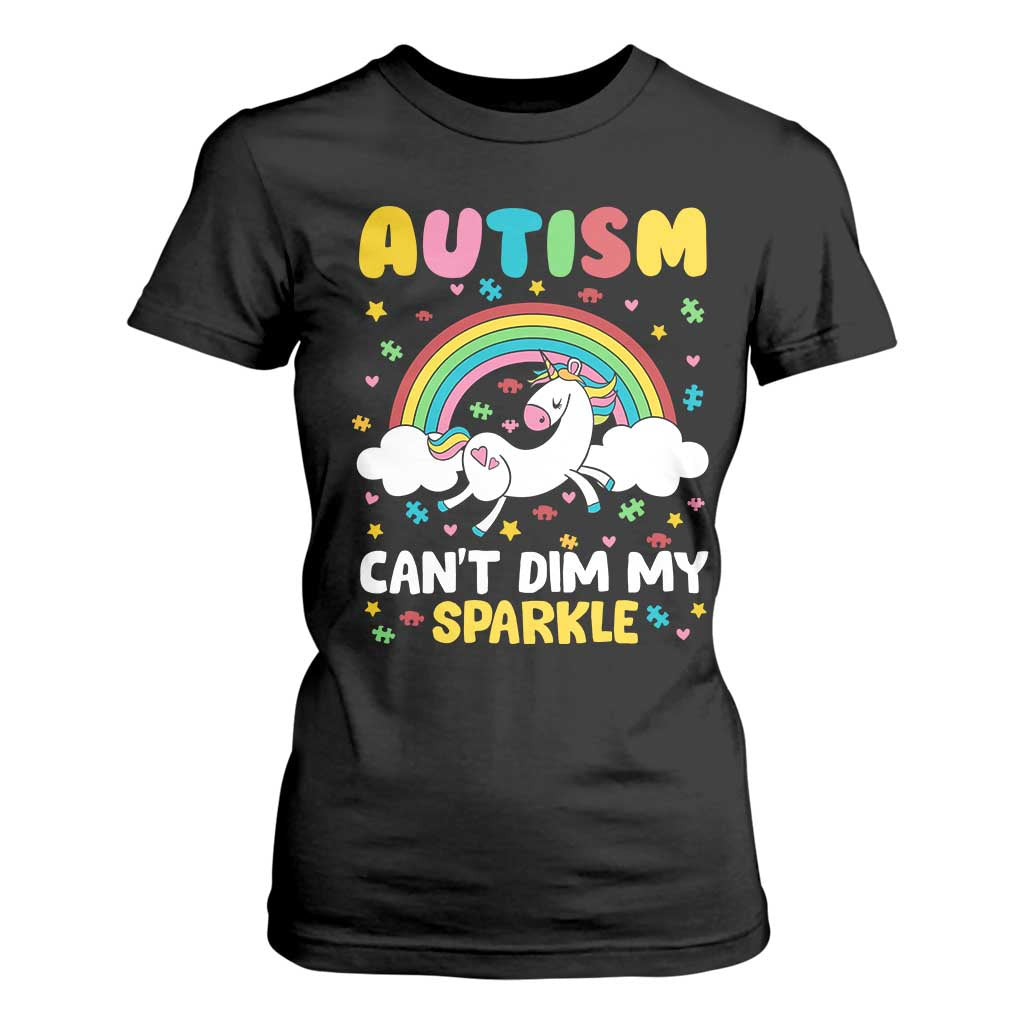 Funny Autism Can't Dim My Sparkle T Shirt For Women Autism Awareness Unicorn Rainbow TS11 Black Print Your Wear