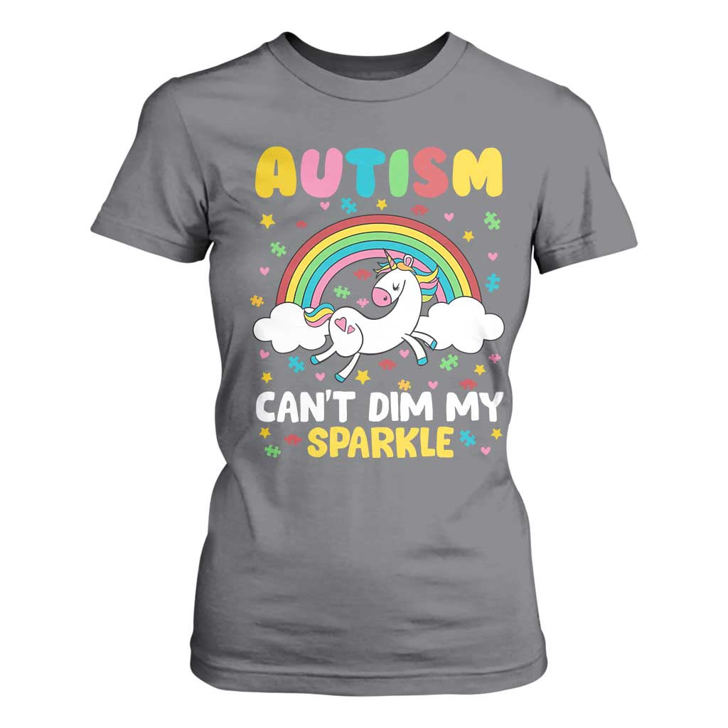 Funny Autism Can't Dim My Sparkle T Shirt For Women Autism Awareness Unicorn Rainbow TS11 Charcoal Print Your Wear