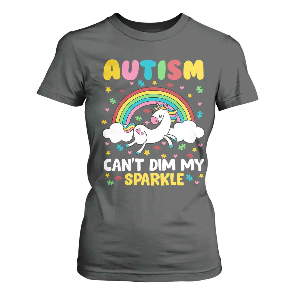 Funny Autism Can't Dim My Sparkle T Shirt For Women Autism Awareness Unicorn Rainbow TS11 Dark Heather Print Your Wear