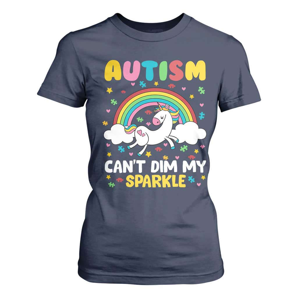 Funny Autism Can't Dim My Sparkle T Shirt For Women Autism Awareness Unicorn Rainbow TS11 Navy Print Your Wear