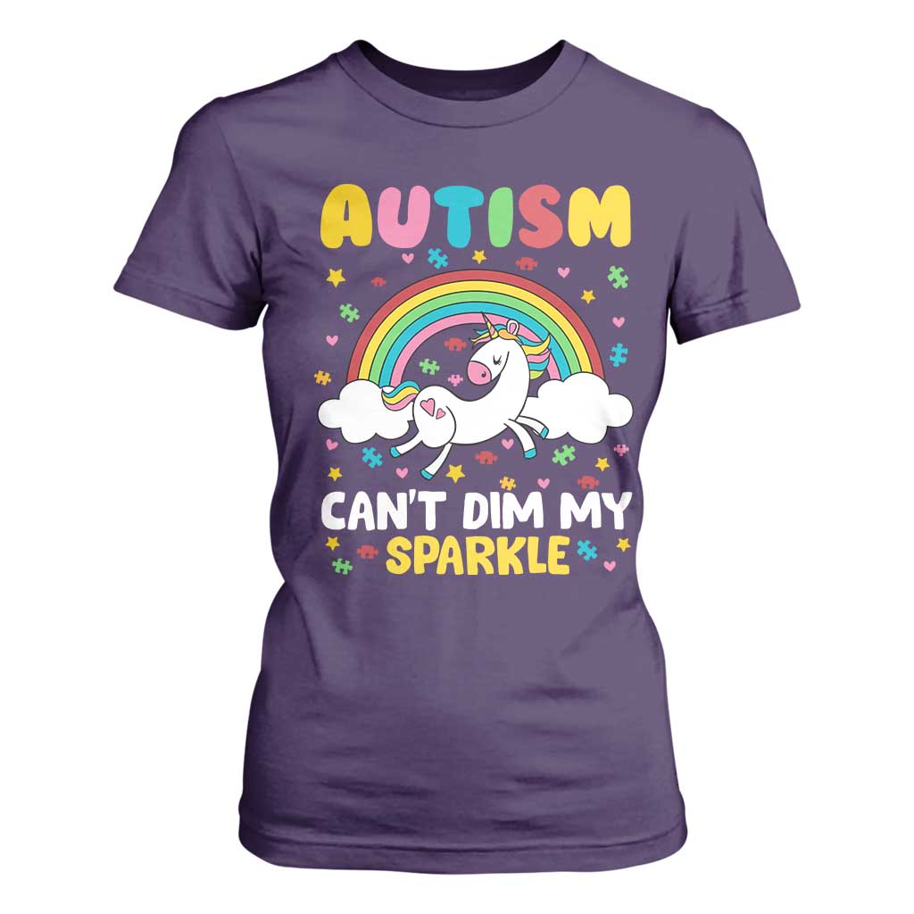 Funny Autism Can't Dim My Sparkle T Shirt For Women Autism Awareness Unicorn Rainbow TS11 Purple Print Your Wear