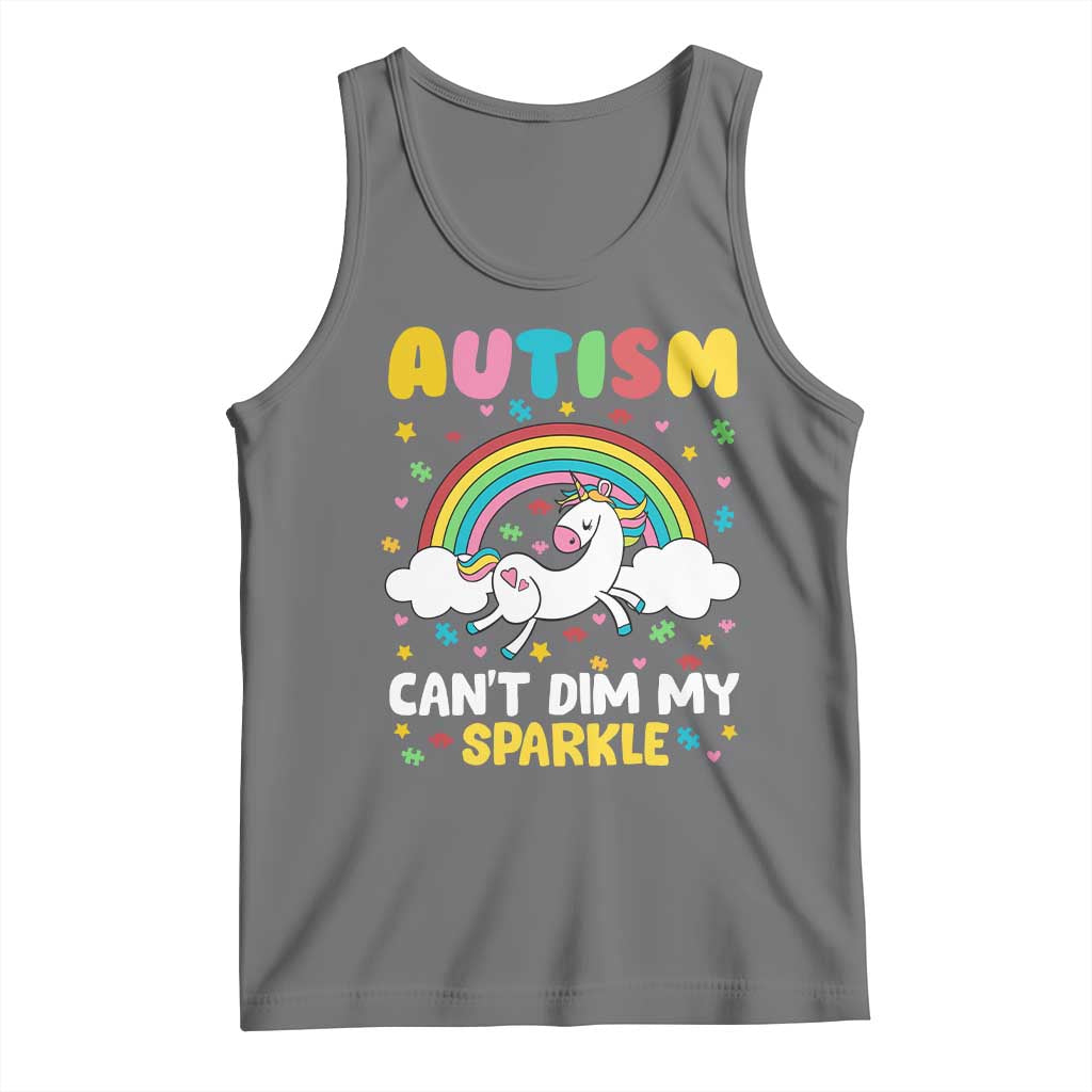 Funny Autism Can't Dim My Sparkle Tank Top Autism Awareness Unicorn Rainbow TS11 Black Heather Print Your Wear