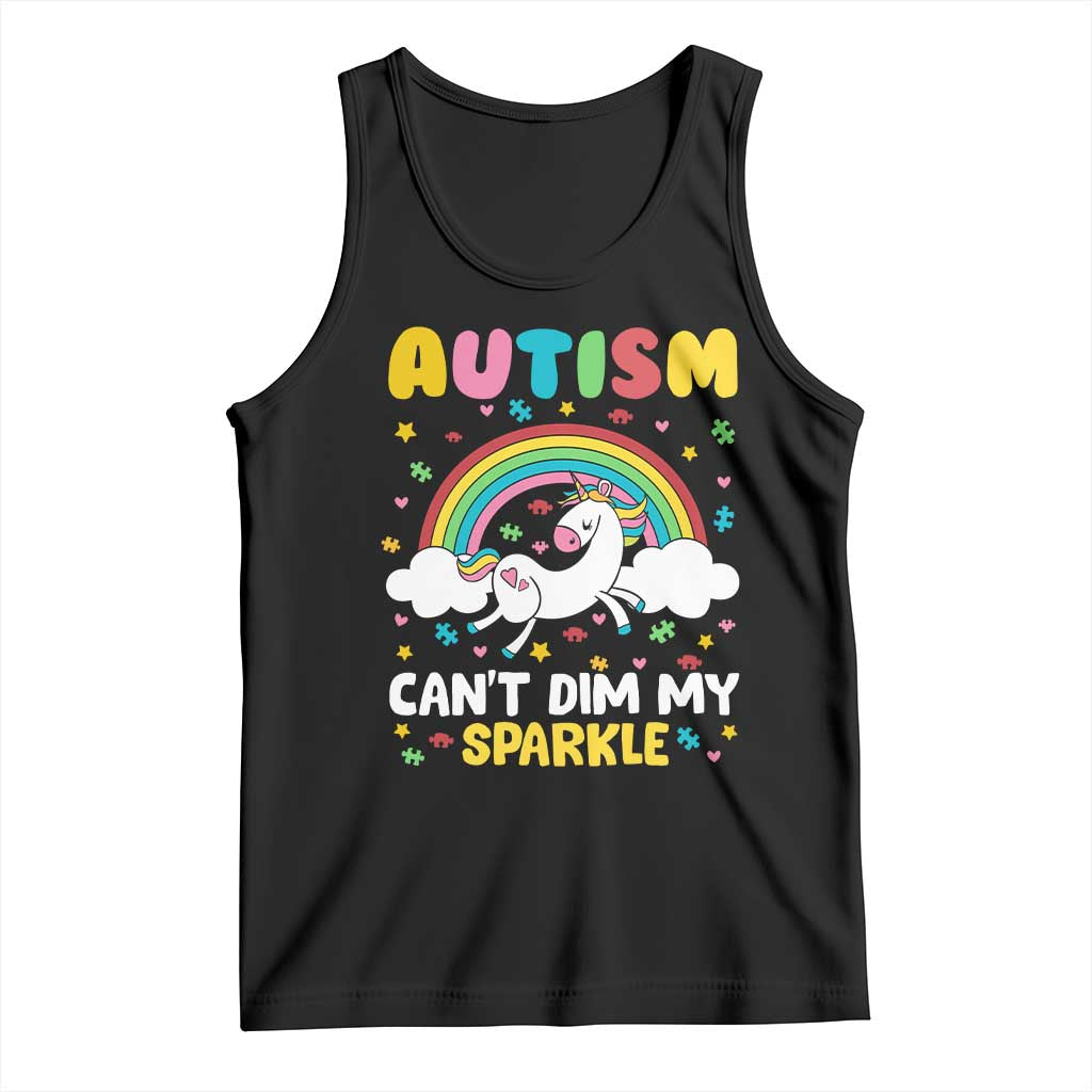 Funny Autism Can't Dim My Sparkle Tank Top Autism Awareness Unicorn Rainbow TS11 Black Print Your Wear