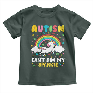 Funny Autism Can't Dim My Sparkle Toddler T Shirt Autism Awareness Unicorn Rainbow TS11 Dark Forest Green Print Your Wear