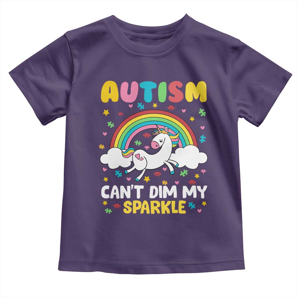 Funny Autism Can't Dim My Sparkle Toddler T Shirt Autism Awareness Unicorn Rainbow TS11 Purple Print Your Wear