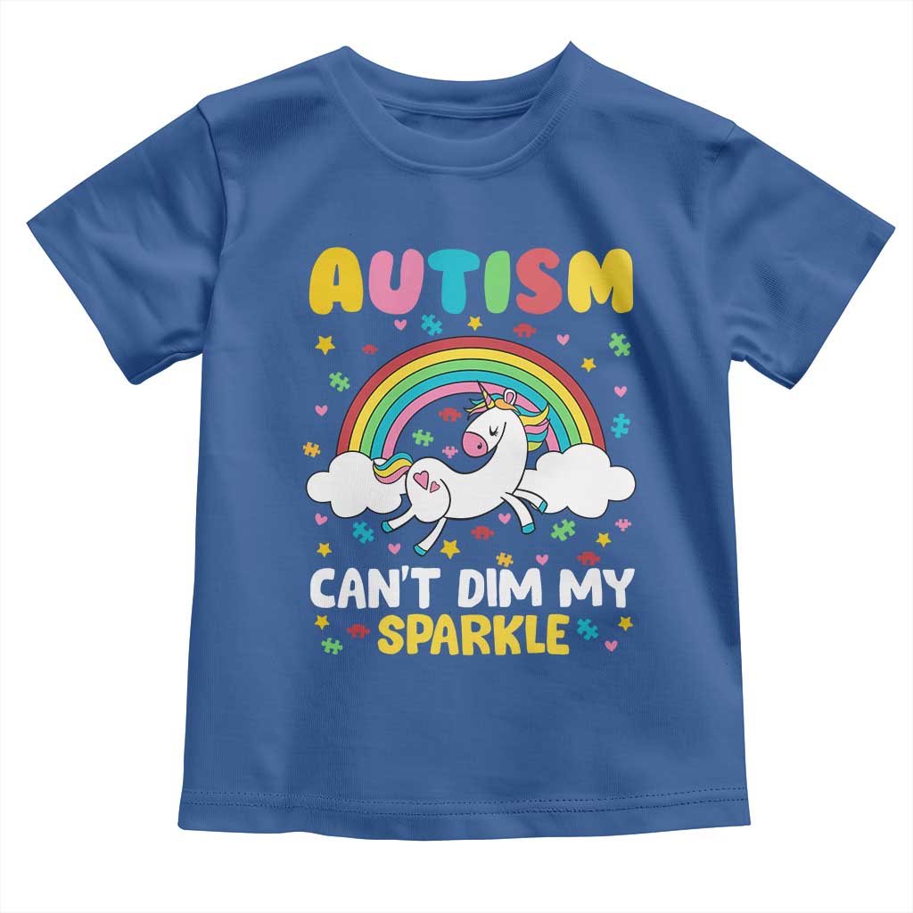 Funny Autism Can't Dim My Sparkle Toddler T Shirt Autism Awareness Unicorn Rainbow TS11 Royal Blue Print Your Wear