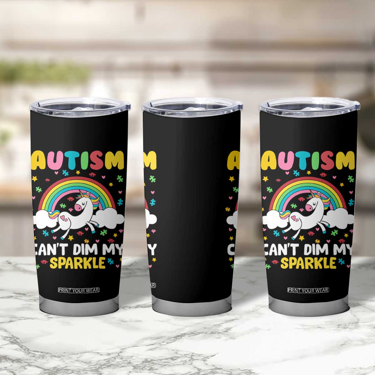 Funny Autism Can't Dim My Sparkle Tumbler Cup Autism Awareness Unicorn Rainbow TS11 Print Your Wear