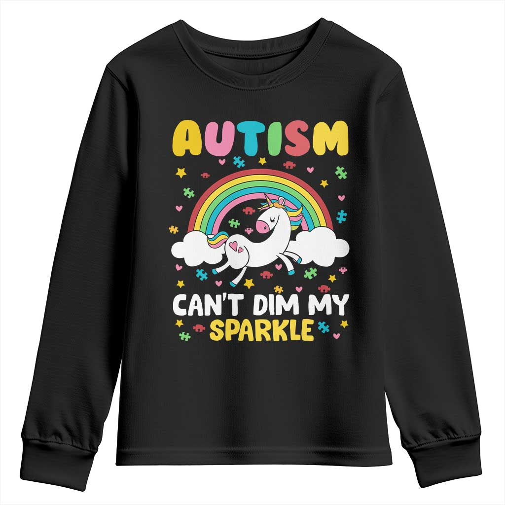 Funny Autism Can't Dim My Sparkle Youth Sweatshirt Autism Awareness Unicorn Rainbow TS11 Black Print Your Wear