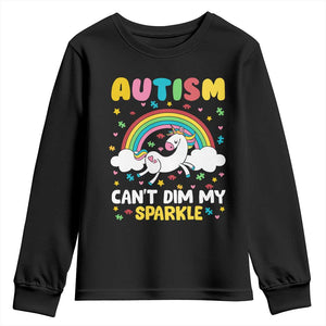 Funny Autism Can't Dim My Sparkle Youth Sweatshirt Autism Awareness Unicorn Rainbow TS11 Black Print Your Wear